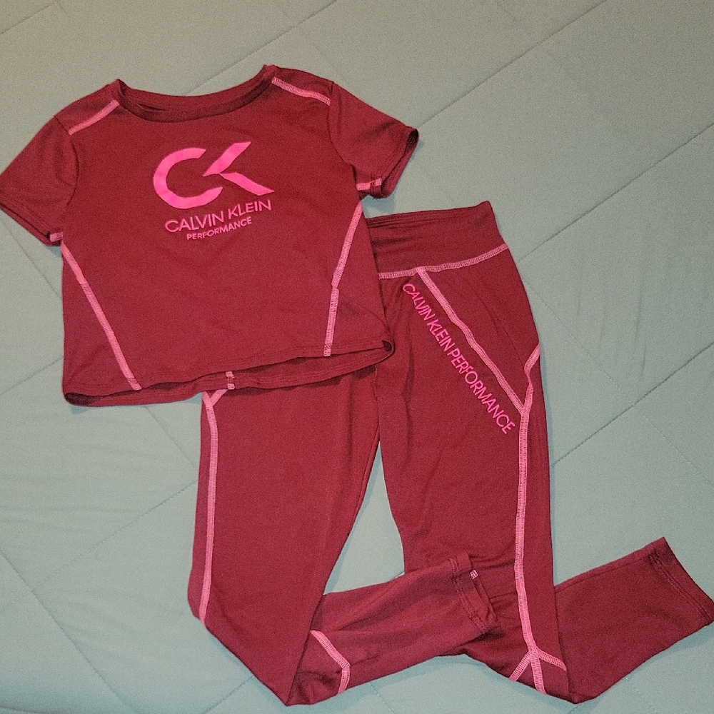 Girls' Calvin Klein Performance Pink Top and Leggings Set